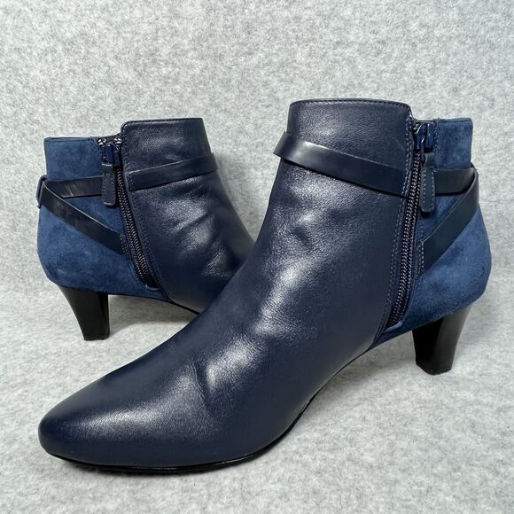 Cole Haan Sylvan Boot Women's 7B Mid Heel Bootie Blue Leather Pointed Signature - Picture 6 of 16